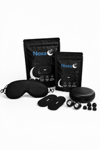 Noxa Sleep Kit – öronproppar med etui, sömntejp i två påsar och svart sovmask